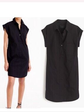 J.Crew Black Cotton Shirt Dress Puff Sleeve Poplin Midi Dress Button Front M